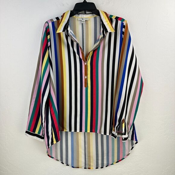 lena gabrielle Tops - Lena‎ Gabrielle Top Womens M Multi Color Striped High Low Office Contemporary